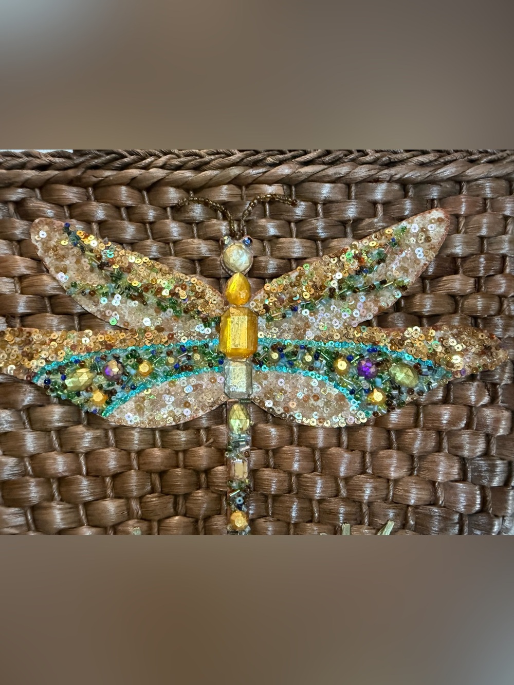 Vintage Cappelli Straworld Beaded Dragonfly Woven Straw Purse Y2K Boho - Picture 2 of 5